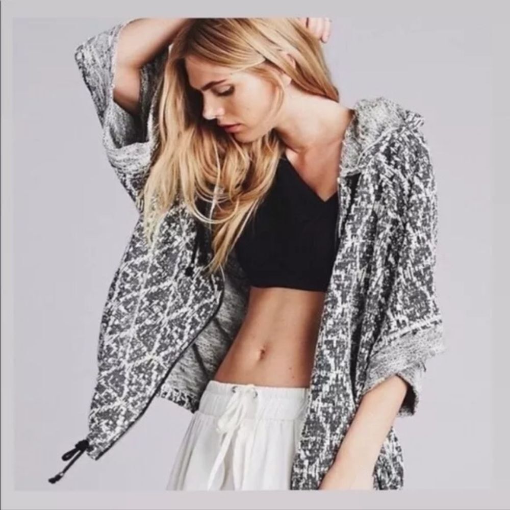 Free People Santa Fe Kimono Hoodie 3/4 Sleeve Full Zip over size baggy size S